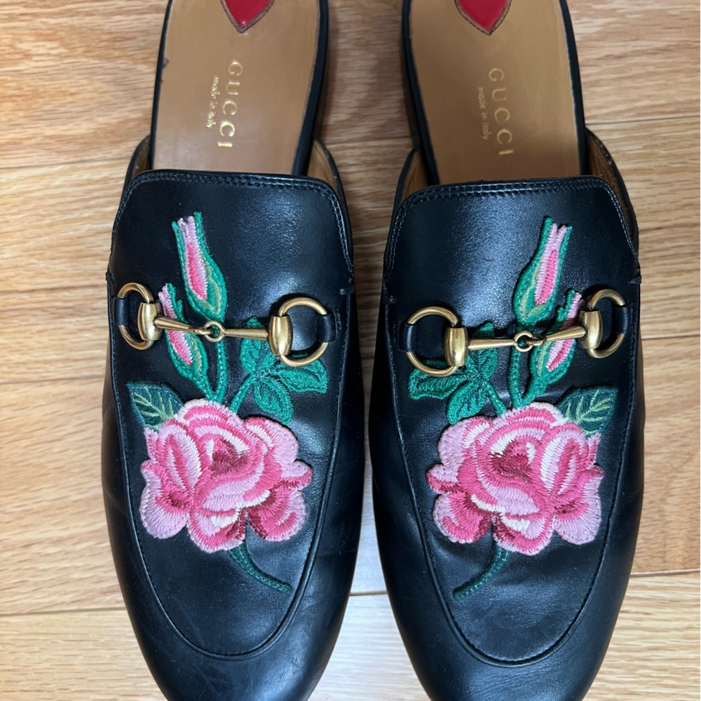 Gucci Princeton Horsebit Black Mules with Embroidery $820